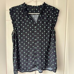 Ann Taylor Blue Sleeveless Ruffled Blouse